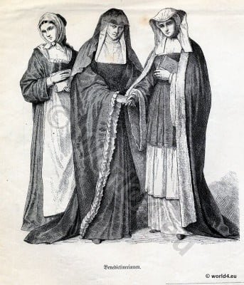 Monastic clothing. St. Benedict nuns. Ecclesiastical Dresses. Nuns costumes