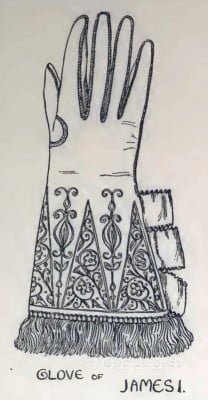 Glove of King James I. Medieval England fashion. Vintage Costumes. Nobility Accessoires Gloves. Glove of Queen Elizabeth