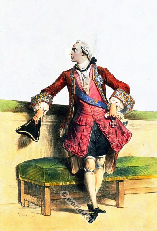 Courtier in Rococo clothing in the time of Louis XV.