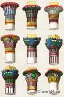 Ancient Egypt ornaments. Grammar of Ornament by Owen Jones. Capitals of the great pillars of the Temple of Luxor.