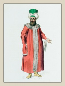 Turk. Pelise. fur coat. Turkish traditional clothing. Historical Ottoman empire costumes.