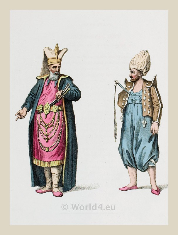 Janissaries in official dress. Ottoman empire historical clothing