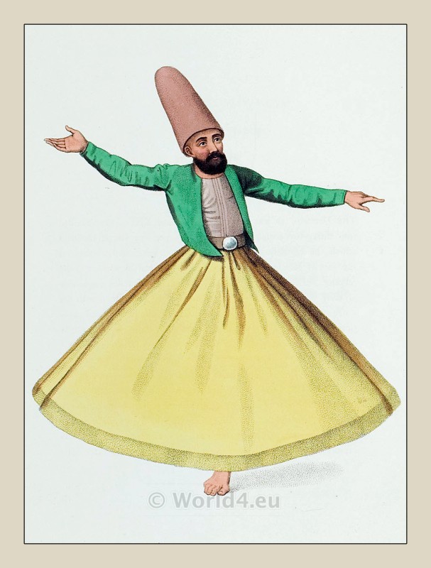 Dancing Dervish costume. Mevlevi order. Ottoman empire historical clothing