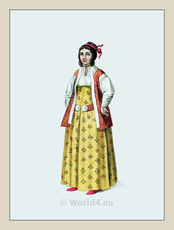 Muslim woman costume. Beyoglu (Pera), Istanbul. Ottoman empire historical clothing