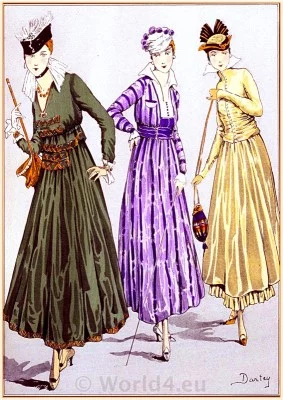 Belle Epoque costumes. French Fin de siècle fashion by couturier Fructus & Descher. Haute couture costumes