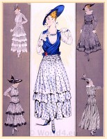 Flounce dresses. Fin de siècle fashion 1915.