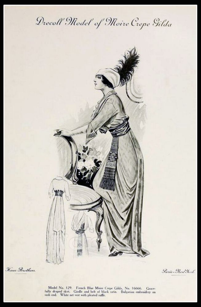 Drecoll Model of Moire Crepe Gilda. Paris Spring Season 1913.