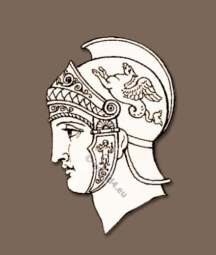 Ancient Grecian headdresses and Grecian helmets of the classical antique.