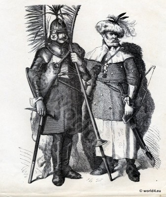 Poland Knights in 16th century. Poland historical dress. Middle ages Cavalry, military dress.