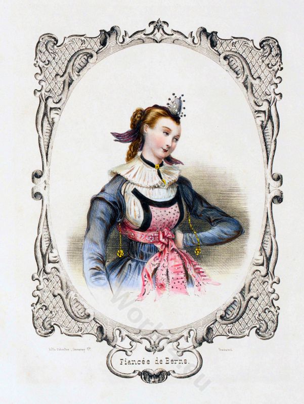 Woman from Bern in wedding dress, 1850.