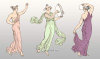 Females dancing. Ancient Greek costume history
