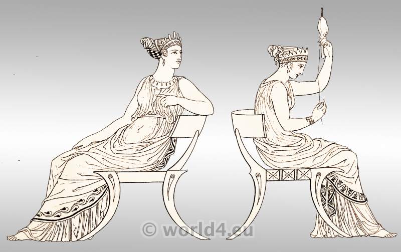 Grecian Ladies in Chiton. Ancient Greek Costumes.