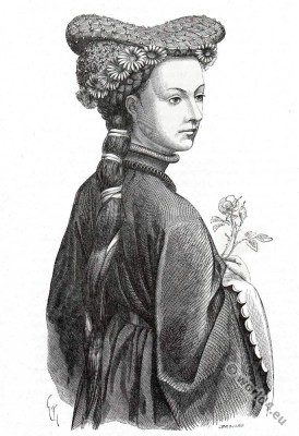 Isabeau de Bavière. Headdresses 14th century. Middle ages fashion. Gothic era