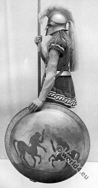 Greece Hoplites warrior with armor. Ancient Greek costumes.