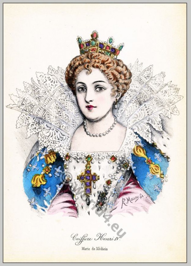 Marie de' Medici, Coiffure, hairstyle, Queen, France, baroque, fashion, history,