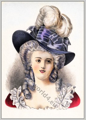 Rococo hairstyle. French Historical hairdos. France women`s fashion. Mode des Rokoko
