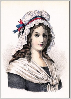 Charlotte Corday. French Revolution hairstyle. Historical hairdos. Directory fashion. 