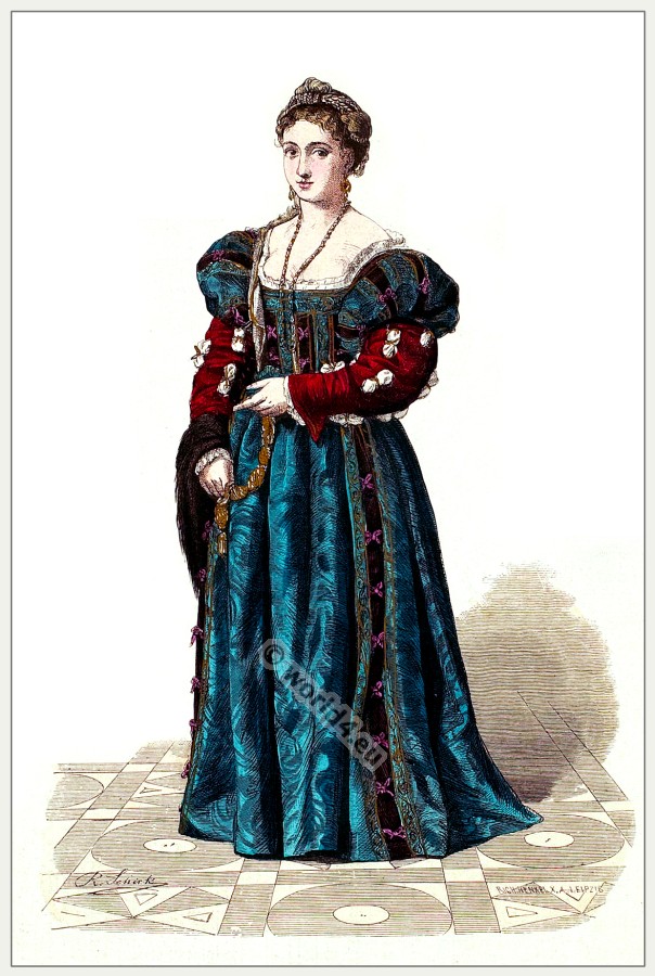 Italian, noblewoman, costumes, Renaissance, fashion, 16th century. Moda, Rinascimento. italiano nel 16 ° secolo, Lipperheide