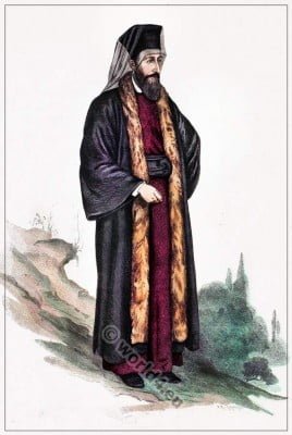 Armenian orthodox catholic priest costume. Traditional ecclesiastical clothing.Franz Lipperheide.