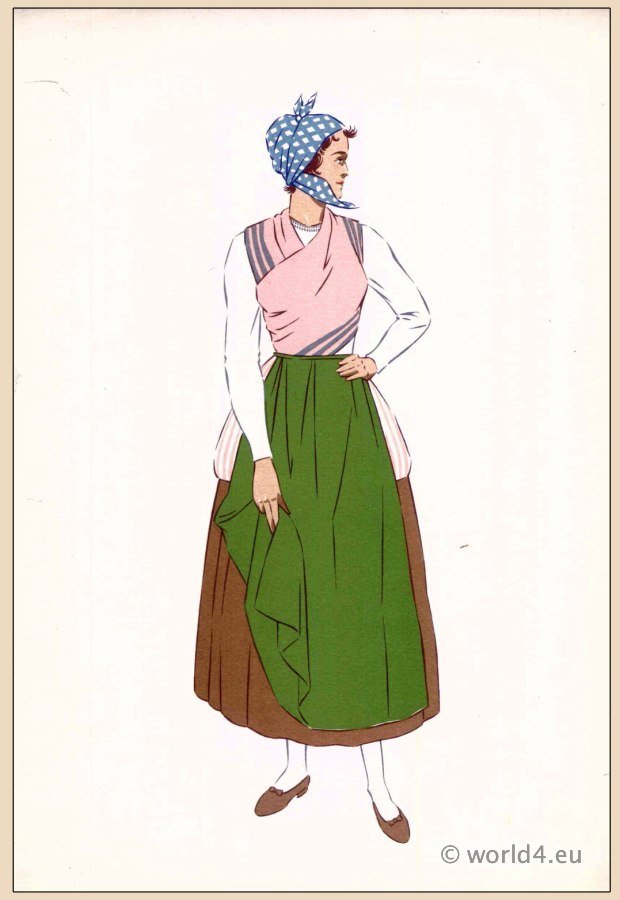 Traditional woman costume with Apron from Bordeaux.