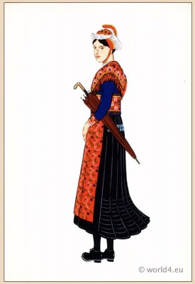  Traditional French national costumes. Woman folk dress  from Saint-Sorlin-d'Arves, Region Savoy 