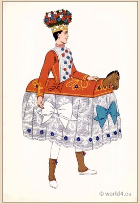  Basque Dancer. Poichoir Fashion Print. Traditional French national costumes.