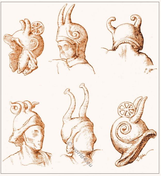 Ancient Gallic warriors. Gallic and Gallo-Roman helmets. Soldier cuirass. Horned helmets. Celtic Cernunnos