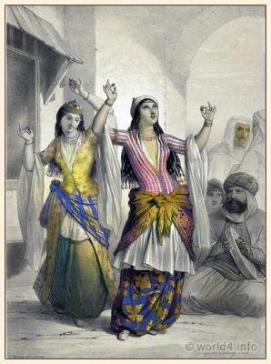 Egyptian Dancing Girls. The Oriental Album. Egyptian Dancing Girls. Oriental clothing for women. Traditional Egypt costume. Arabian belly dance costume