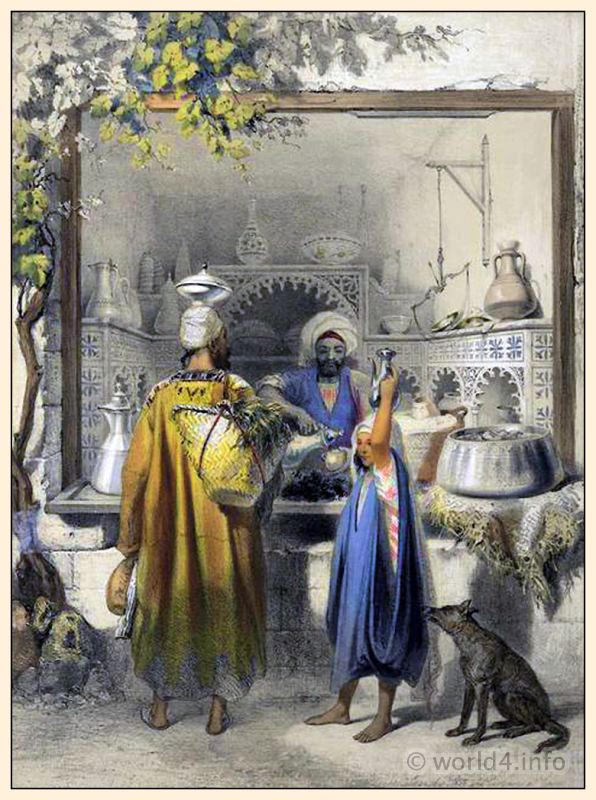 A Zeyat or Oil Seller with Customers in his Shop in Cairo.