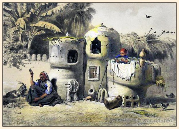 Prisse d'Avennes, Oriental, Peasant, Dwellings, Upper, Egypt, costumes,