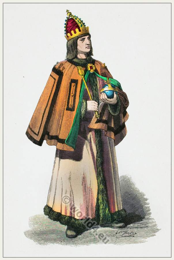 German Lord with crown and insignia. Renaissance costume.