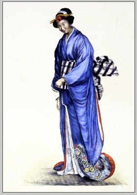Japanese woman clothing. Traditional Geisha Costume.