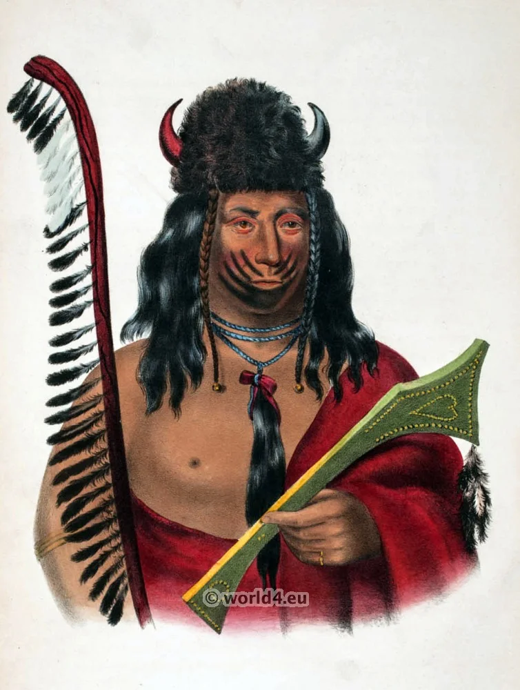 Kishkekosh, Kee-o-kuck. American natives costumes, illustrations and portraits. Indian Tribes of North America.