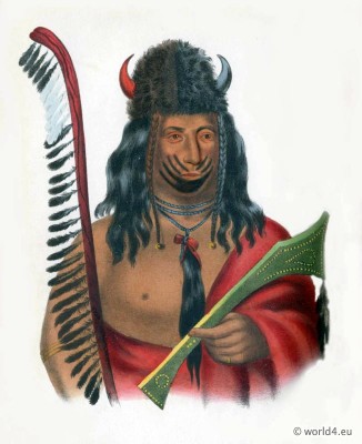 KISH-KE-KOSH a Fox Brave. American natives costumes.  Indian Tribes of North America. Western Tribal warriors.