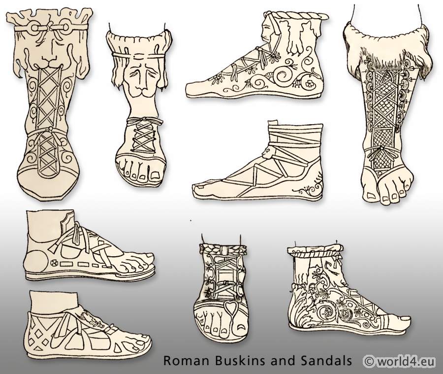 Ancient Roman shoes. Buskins and Sandals.