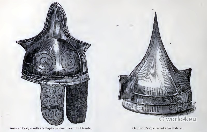 Celtic Helmets. Ancient Gaulish warrior casque with cheek-pieces.