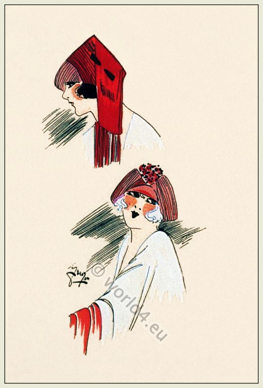 Art Deco Beret, Bonnets. French Hats Fashion, Spring 1922. Chapeaux du Très Parisien.