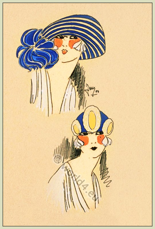 Art Deco Beret, Bonnets. French Hats Fashion, Spring 1922. Chapeaux du Très Parisien.