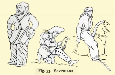 Ancient Scythian costume. Asian minor clothing.