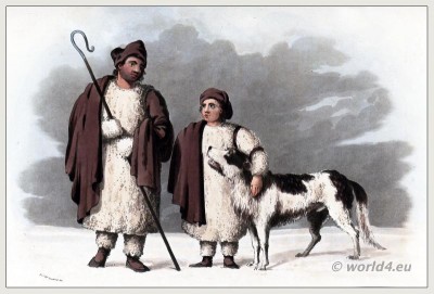 Traditional Spain shepards costume. Castile, Estremadura and León clothing. Bergers des plains de Léon. The Peninsula War