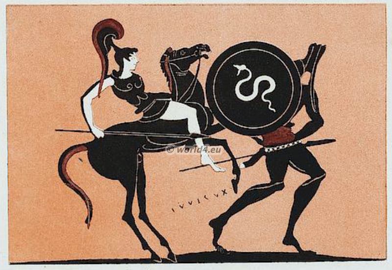 Amazon warrior. Ancient greek vase. Classical antiquity clothing, Female soldiers