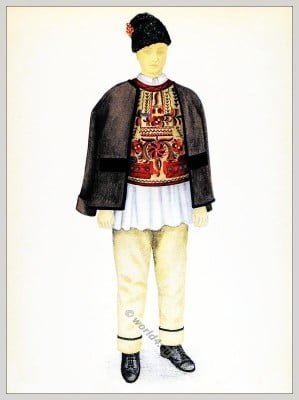Romanian Târnava Sibiu folk costume. Transylvania national costumes. Traditional embroidery patterns