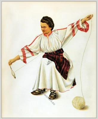 Alba Romanian folk costume. Romania Transylvania national costumes. Traditional embroidery patterns 