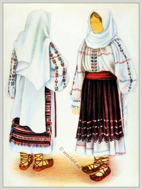 Traditional Romanian costumes. Hairstyle and Headdresses.