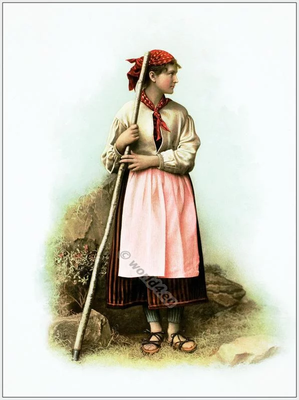 Traditional Switzerland national costumes. Swiss folk dresses. Clothing from the Canton of Uri.