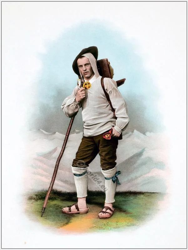 Traditional Switzerland national costumes. Swiss folk dresses. Clothing from the Canton of Uri.
