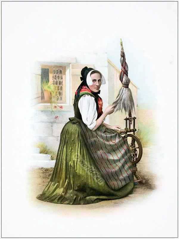 Traditional Switzerland national costumes. Swiss folk dresses. Clothing from the Canton of Glarus.