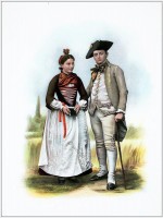 Folk costumes of a Wedding couple from Valais Lötschental.