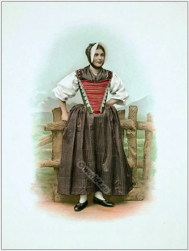 Traditional Switzerland national costumes. Swiss folk dresses. Clothing from the Canton of Appenzell