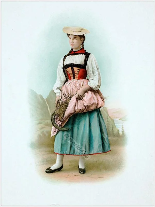 Traditional Switzerland national costume. Swiss folk costume. Clothing from Canton of Berne